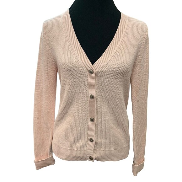 CABI Eliza Lace Up Light Pink Sweater Cardigan Size Medium Style 3357 V Neck - Picture 4 of 14